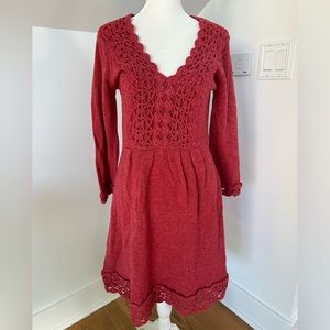 Gorgeous coral rust sweater dress with crochet detail NWT